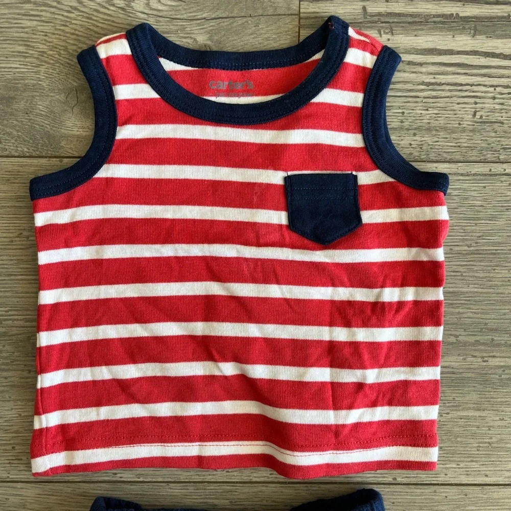 Carter’s Just One You Tank Top Shorts Baby Boy Summer Outfit Stripes 4th of July - Picture 3 of 5